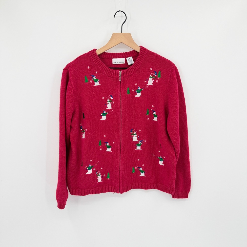 Croft & Barrow Embroidered Holiday Snowman Sweater Womens M Grandmacore Festive